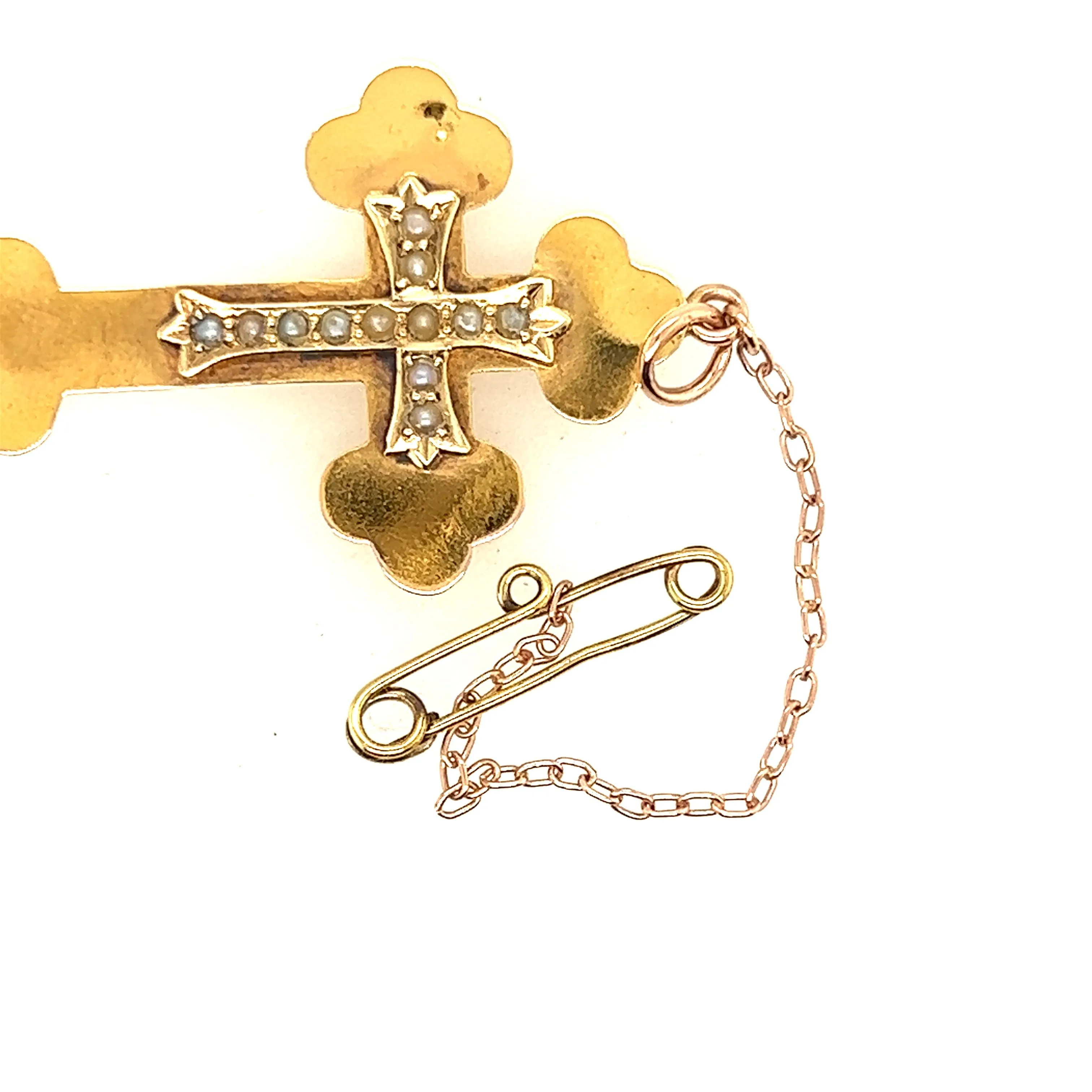 Antique 15ct Yellow Gold Pearl Cross Pendant c1900