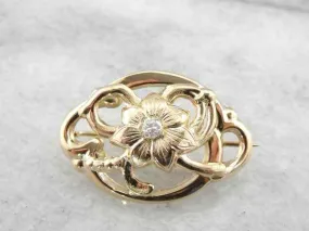 Antique Botanical Brooch with Diamond Accent