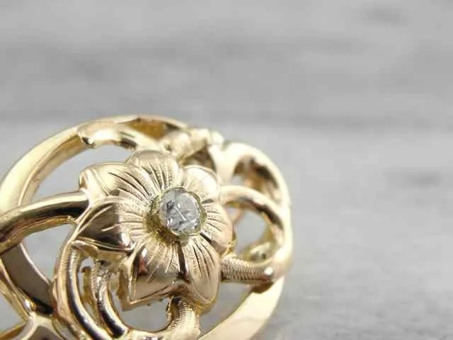 Antique Botanical Brooch with Diamond Accent