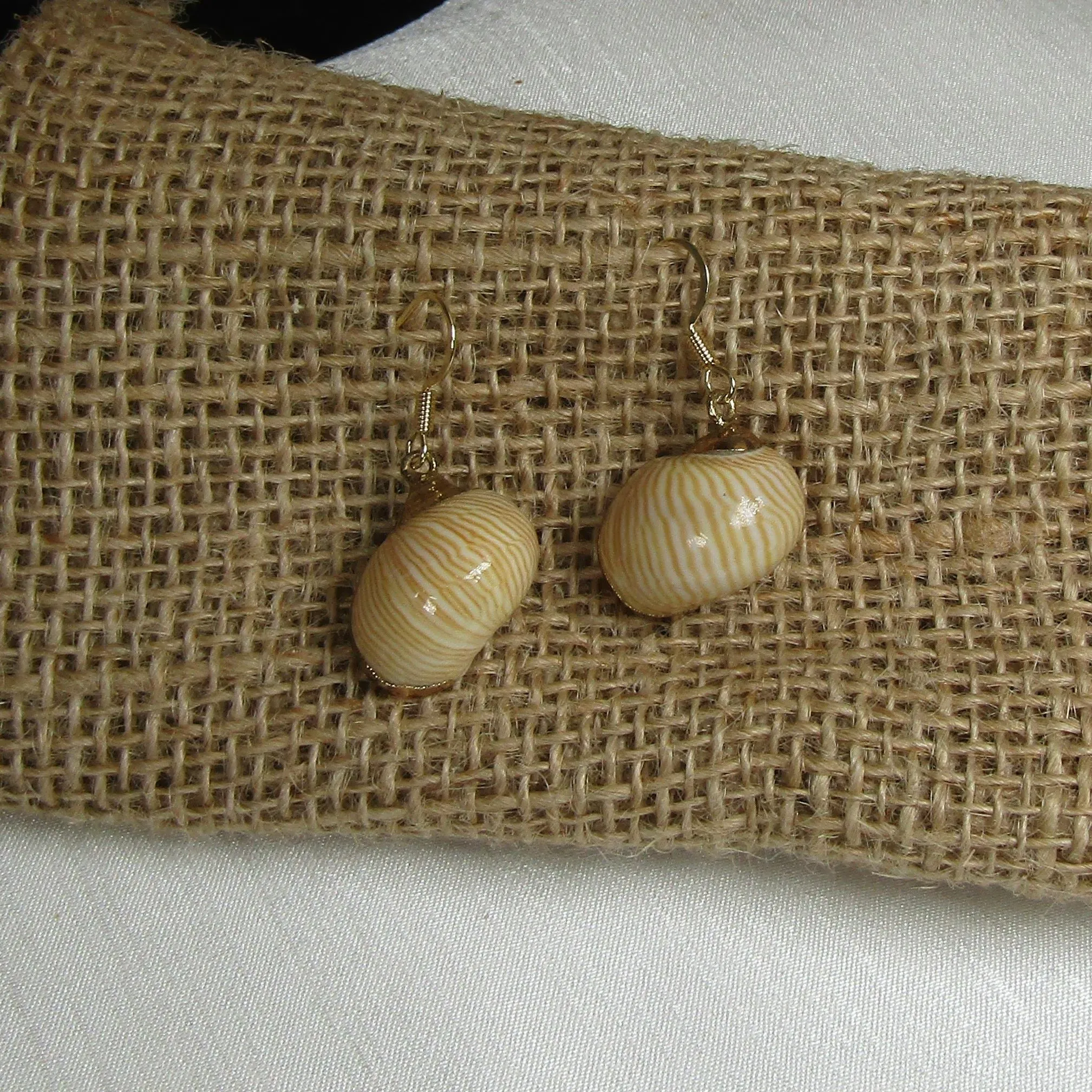 Beige Turban Sea Shell Earrings Ocean Jewelry