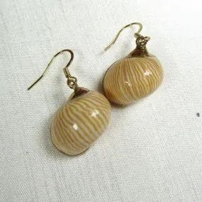 Beige Turban Sea Shell Earrings Ocean Jewelry