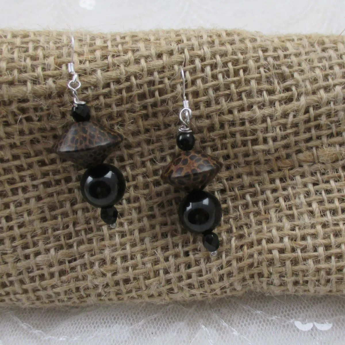 Black Onyx & Wood Earrings