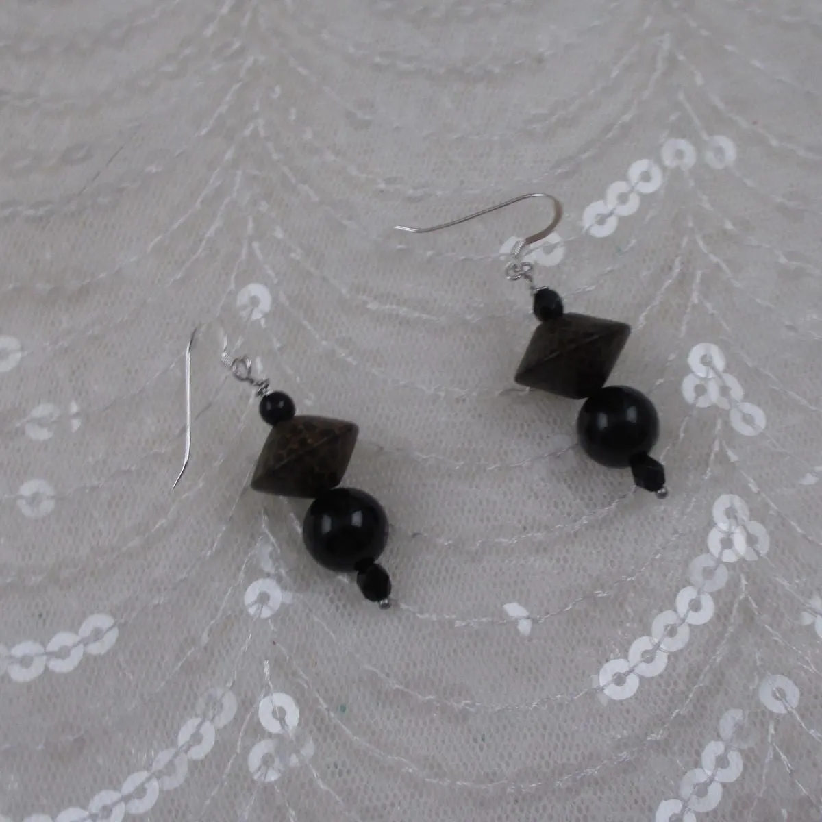 Black Onyx & Wood Earrings