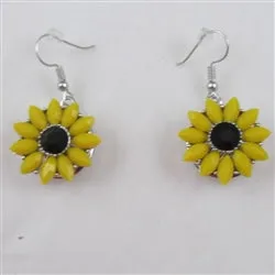 Bright Yellow & Black Sunflower Drop Earrings