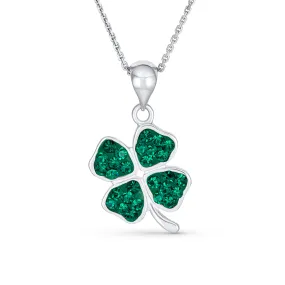 Celtic Crystal Clover Shamrock Pendant Charm Necklace .925 Silver