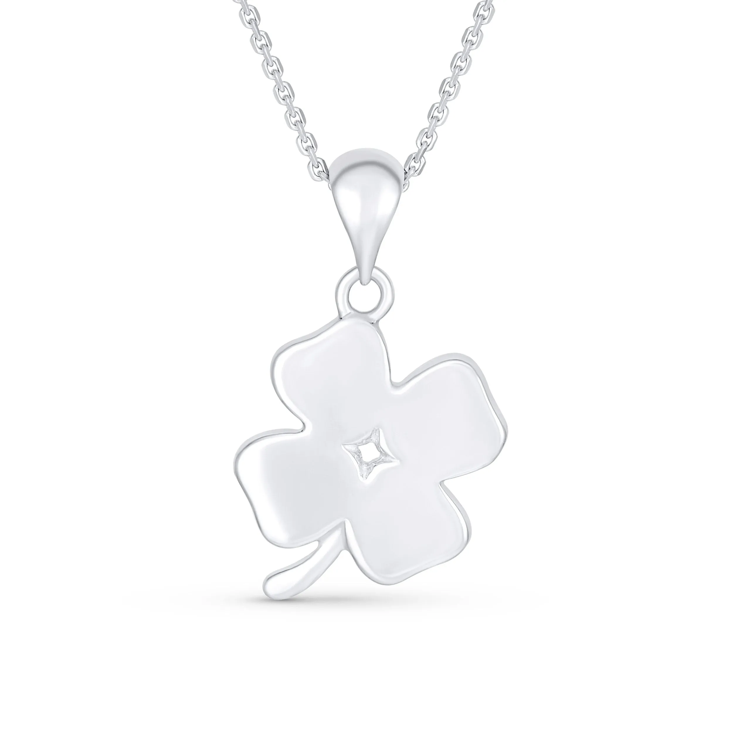 Celtic Crystal Clover Shamrock Pendant Charm Necklace .925 Silver