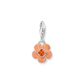 Charm pendant flower with orange stone silver