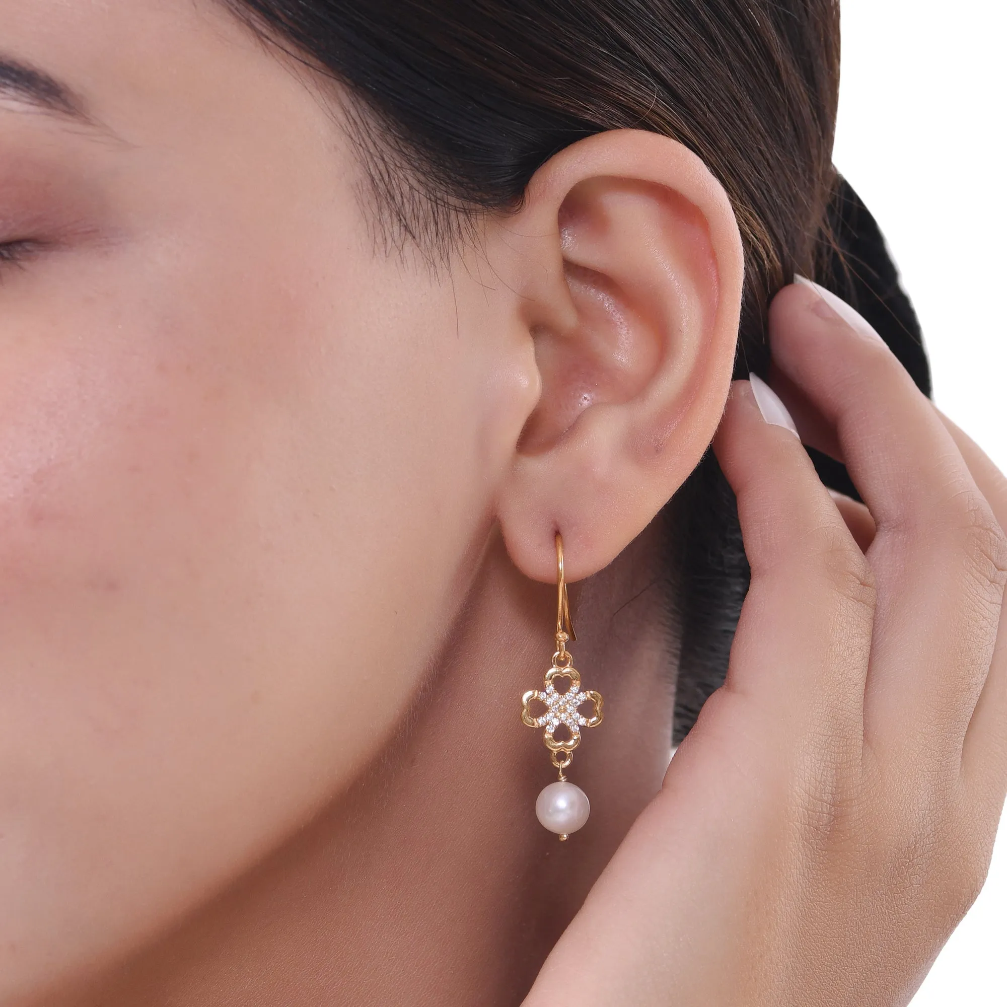 Charming Clove Flower Pearl Drop Silver Earring - From Purl