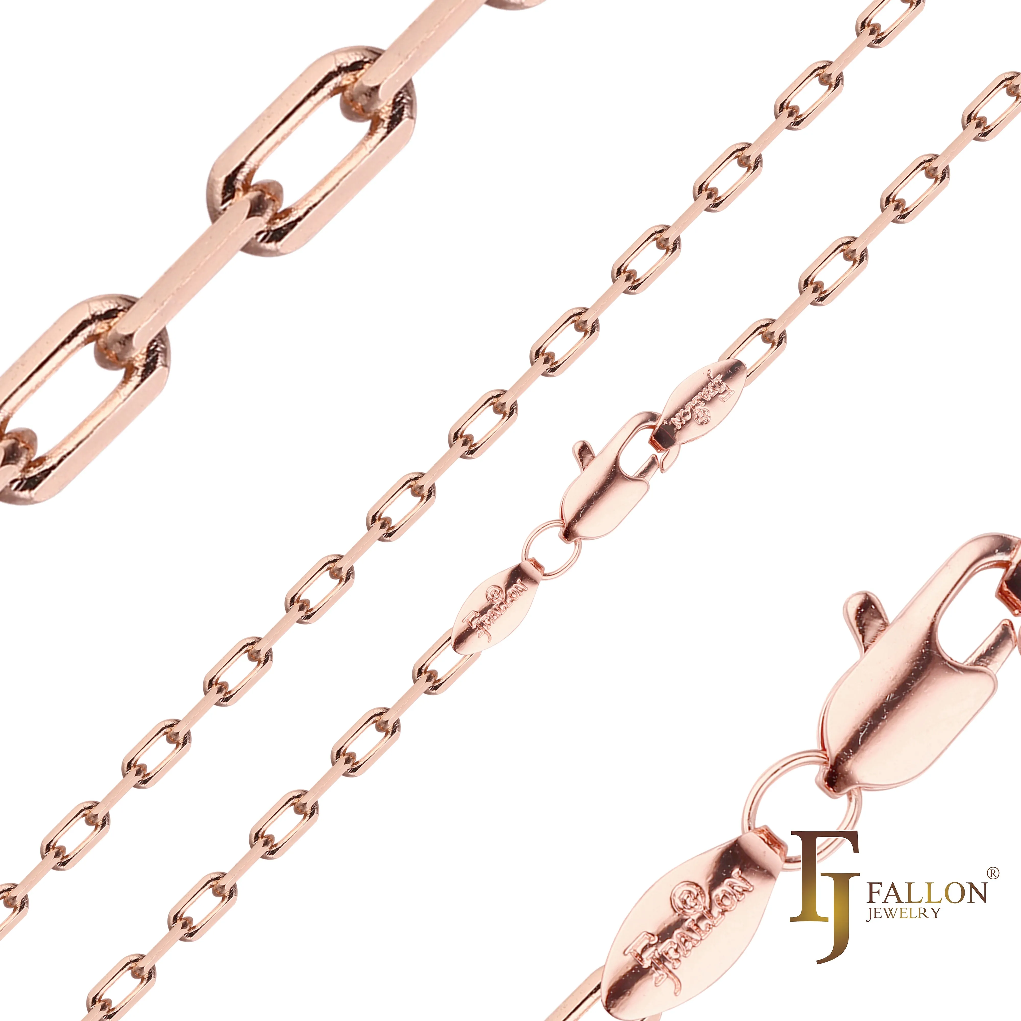 Classic paperclip link chains plated in 14K Gold, Rose Gold