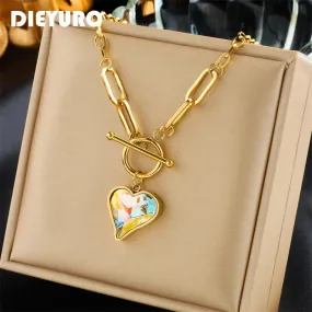 Colorful Dazzling Heart Pendant Necklace For Women 316L Stainless Steel Mood Tracker