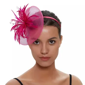 Crinoline and Feather Headband Fascinator - Cerise