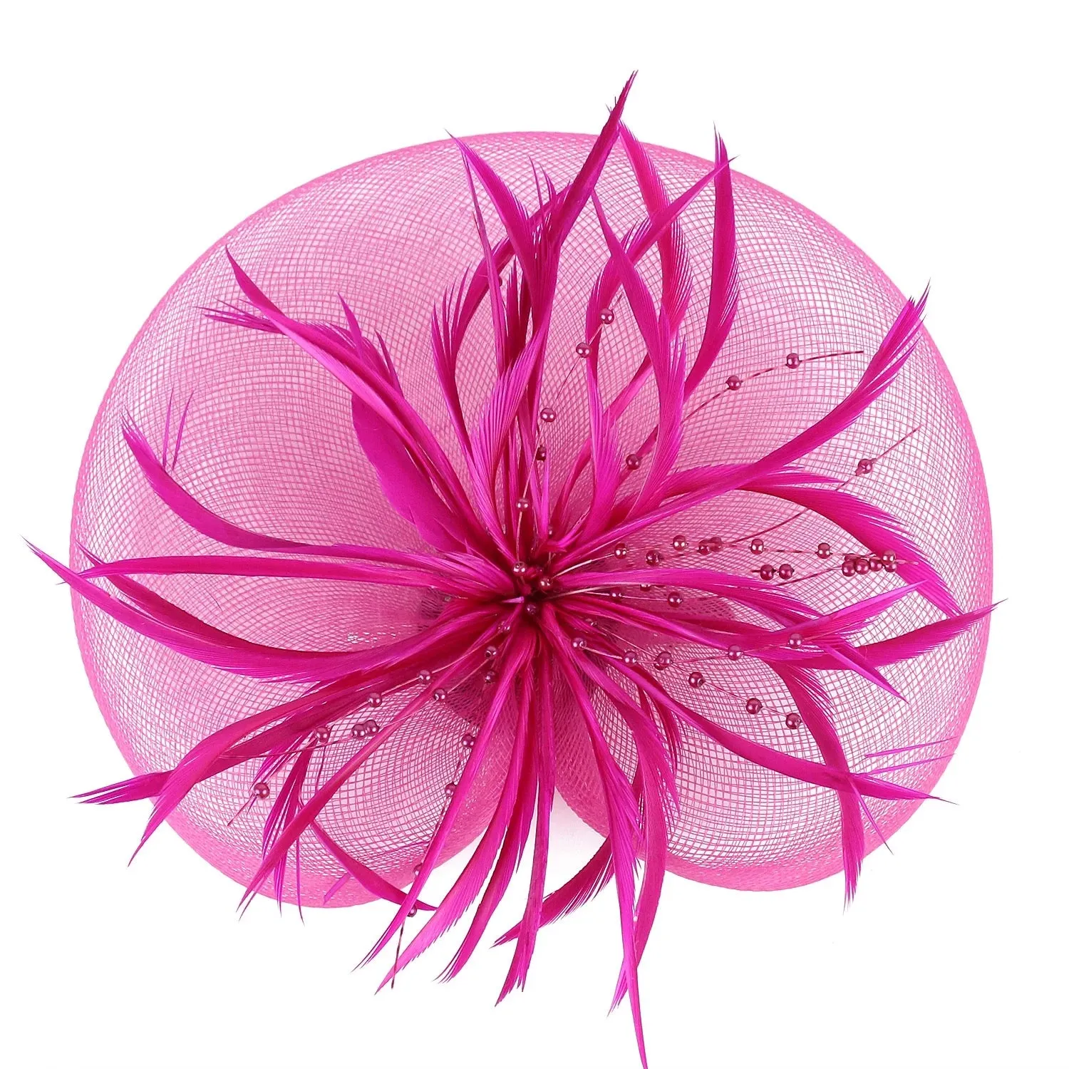 Crinoline and Feather Headband Fascinator - Cerise