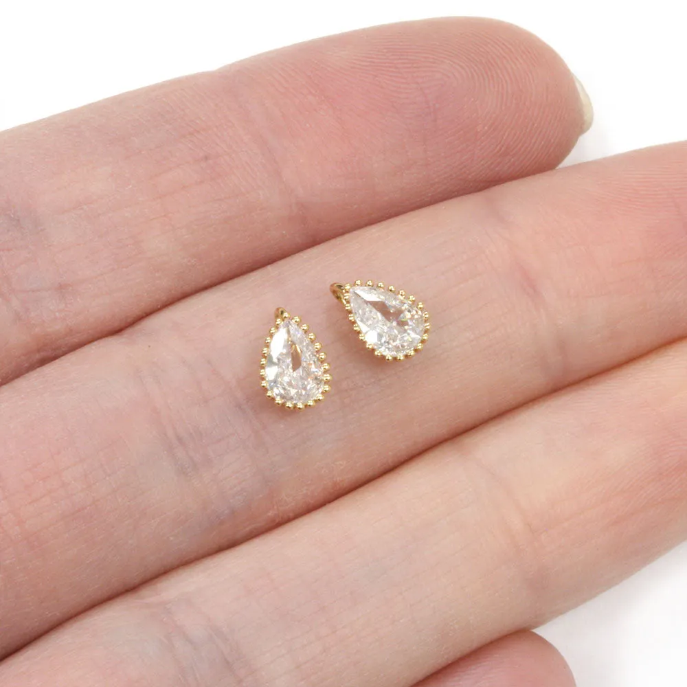 Crystal Drop Pendant Gold Plated 8.5x5mm - Pack of 2