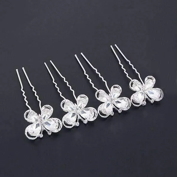 Crystal Wings Silver Plated Butterfly Hair Pins