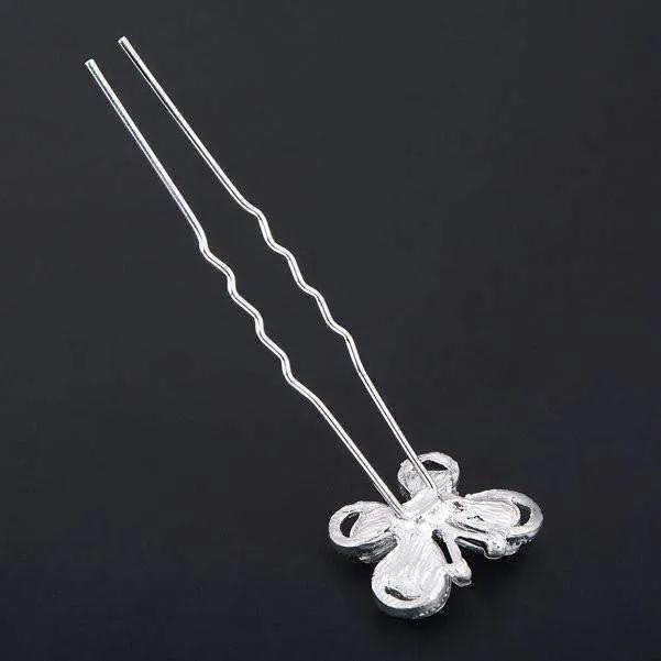 Crystal Wings Silver Plated Butterfly Hair Pins