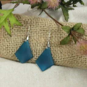 Diamond Cut Teal Sea Glass Drop Earrings