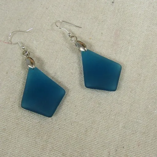 Diamond Cut Teal Sea Glass Drop Earrings