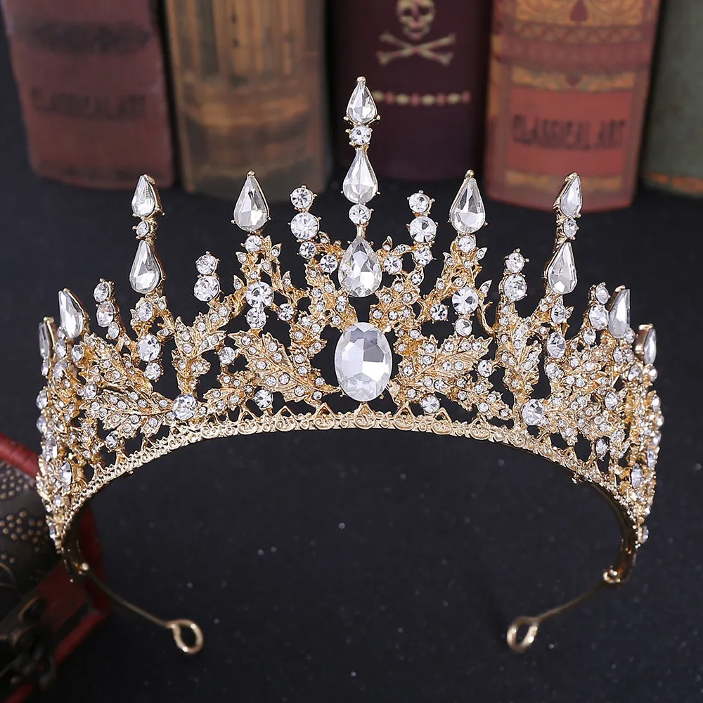 Diamond Tiara Vintage Baroque Gold Headbands Crystal Purple Tiaras Crowns Bride Noiva Headpieces Bridal Wedding Party Hair Jewelry for Women