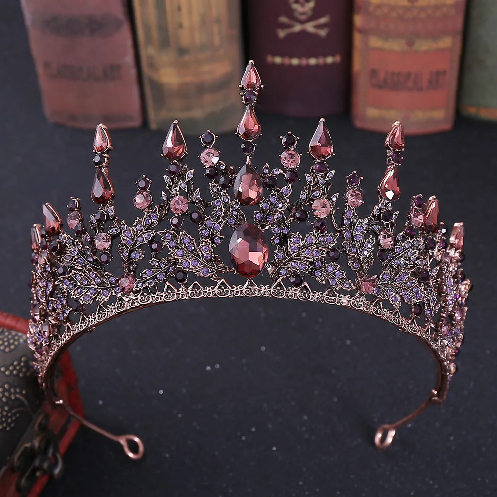 Diamond Tiara Vintage Baroque Gold Headbands Crystal Purple Tiaras Crowns Bride Noiva Headpieces Bridal Wedding Party Hair Jewelry for Women