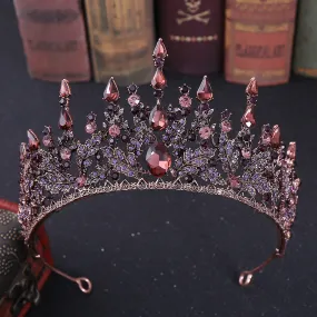 Diamond Tiara Vintage Baroque Gold Headbands Crystal Purple Tiaras Crowns Bride Noiva Headpieces Bridal Wedding Party Hair Jewelry for Women