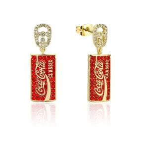 Disney Gold Plated Stainless Steel Coca Cola Classic Can Crystal 37mm Drop Earrings