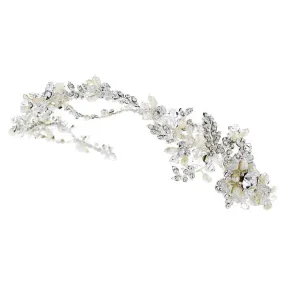 Elegant Pearl & Crystal Headband Side Accent Hair Vine