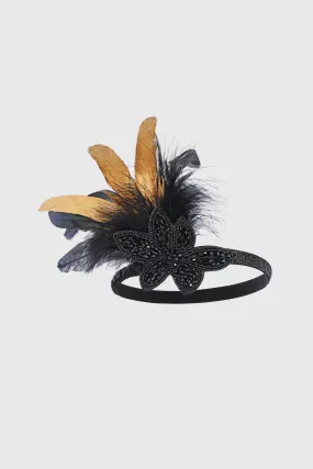 Elegant Two-Toned Beaded Feather Headband