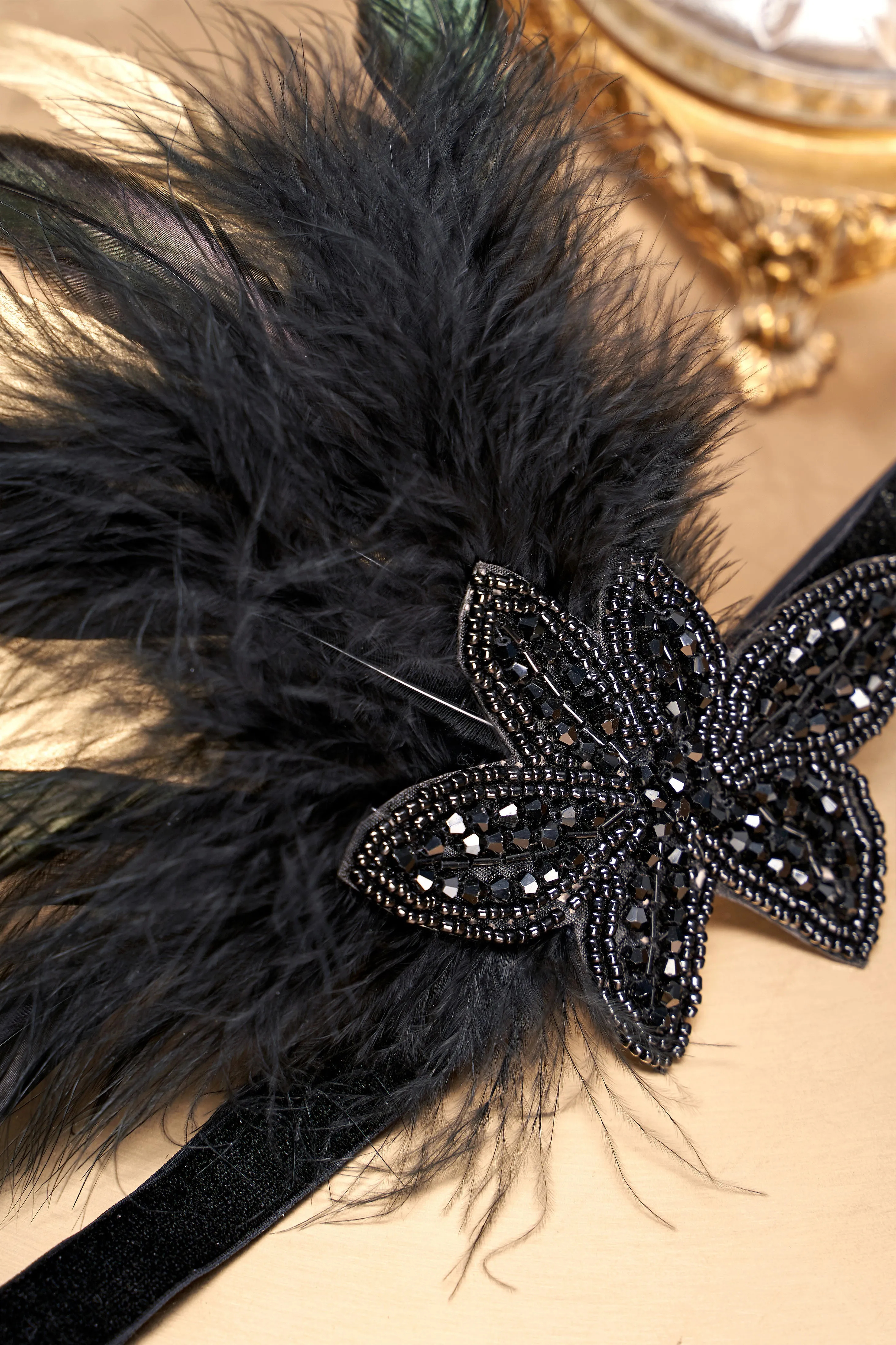 Elegant Two-Toned Beaded Feather Headband