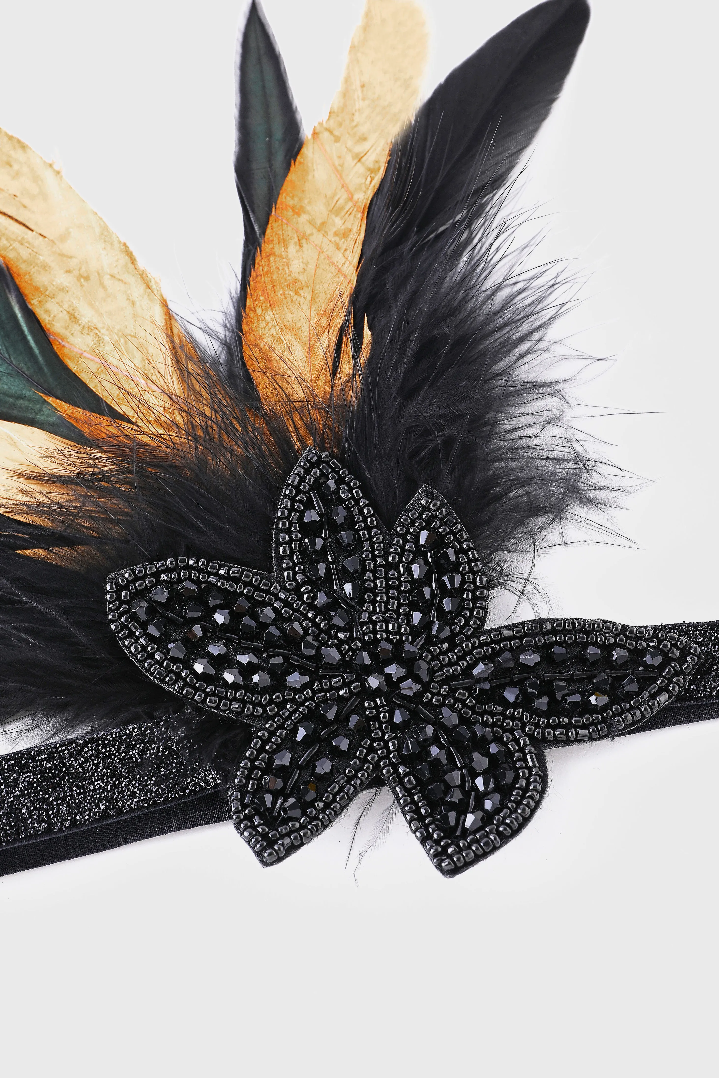 Elegant Two-Toned Beaded Feather Headband