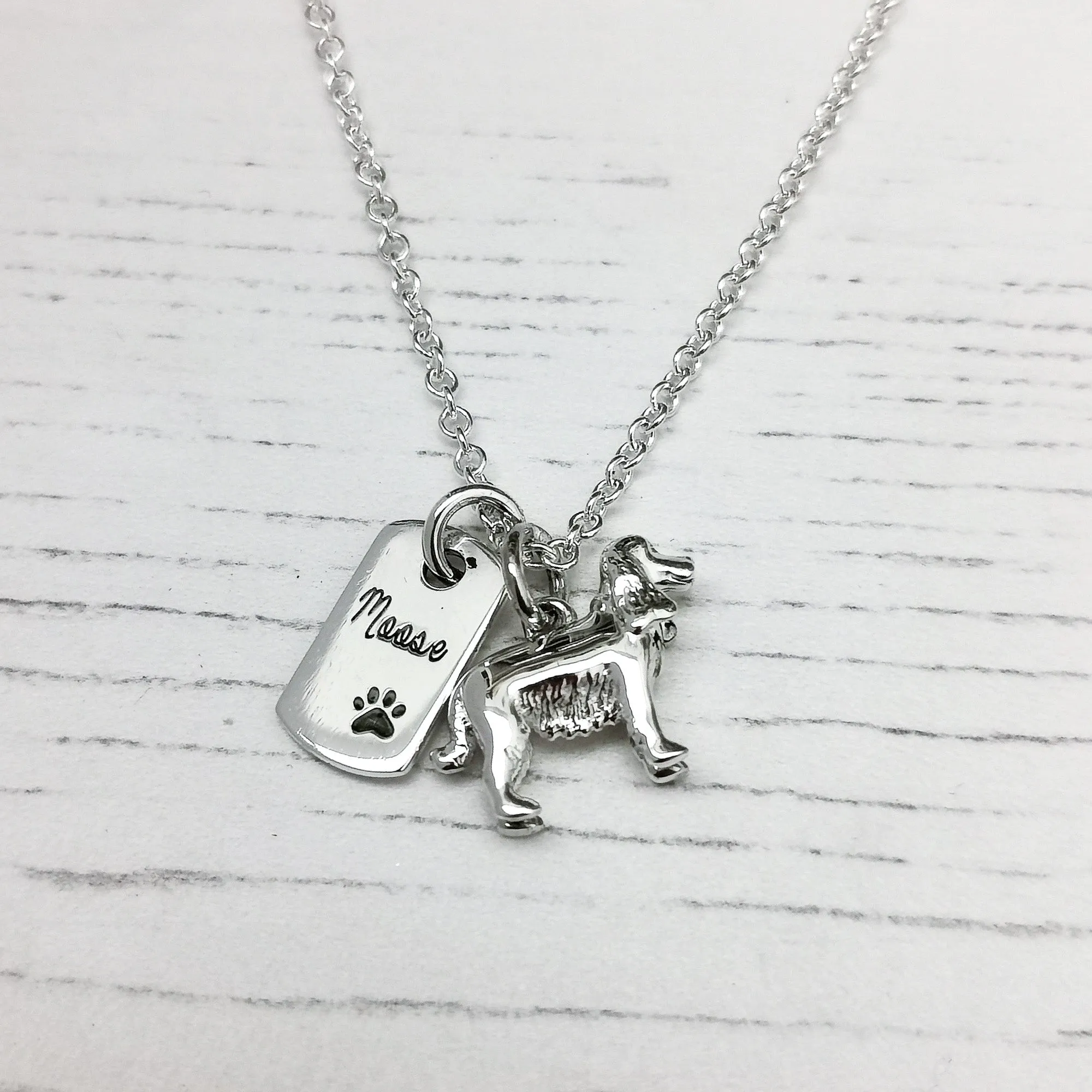 English Cocker Spaniel Personalised Silver Dog Tag Necklace