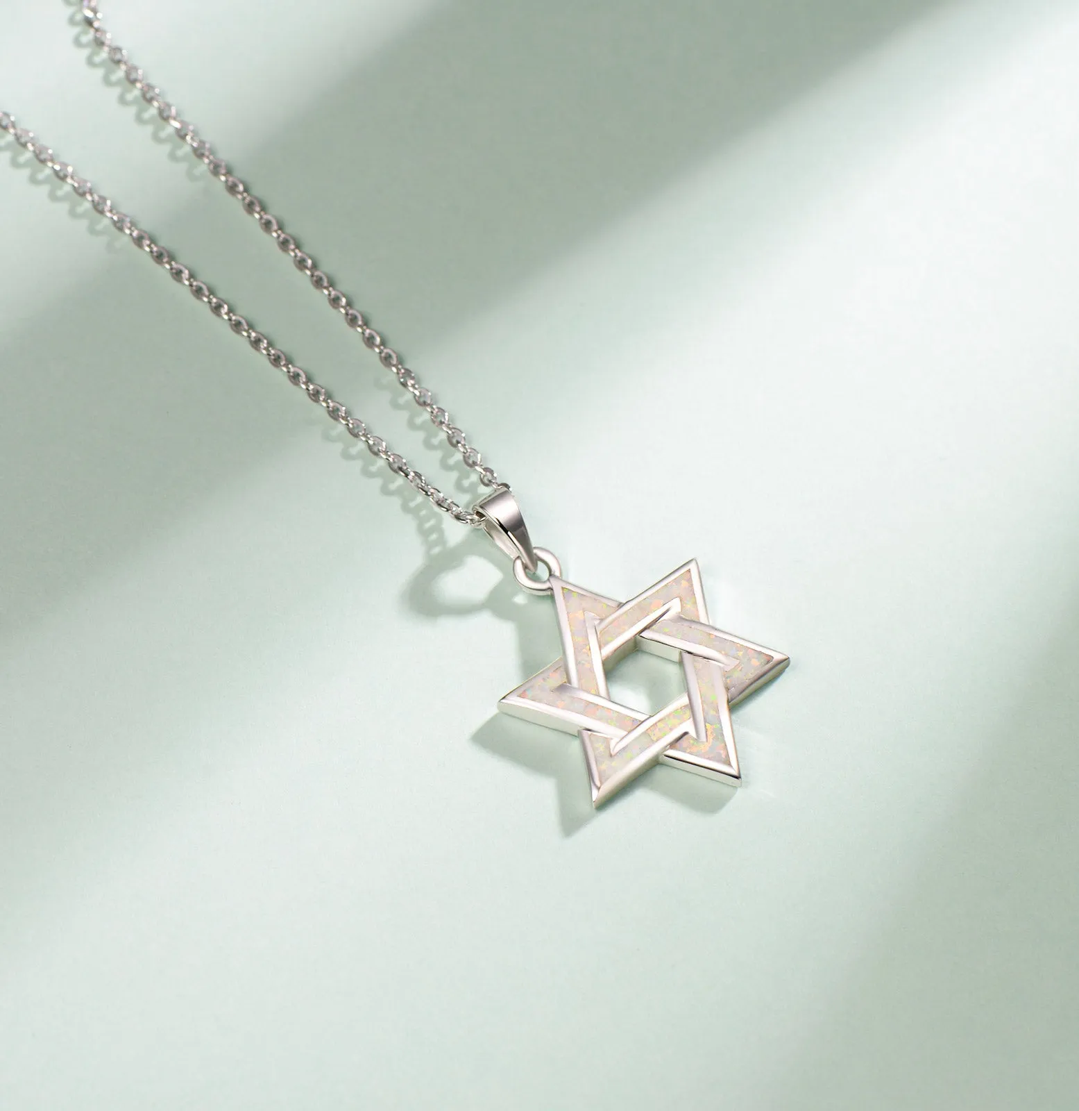 FANCIME "Opal Star of Heritage" Star Of David Sterling Silver Necklace