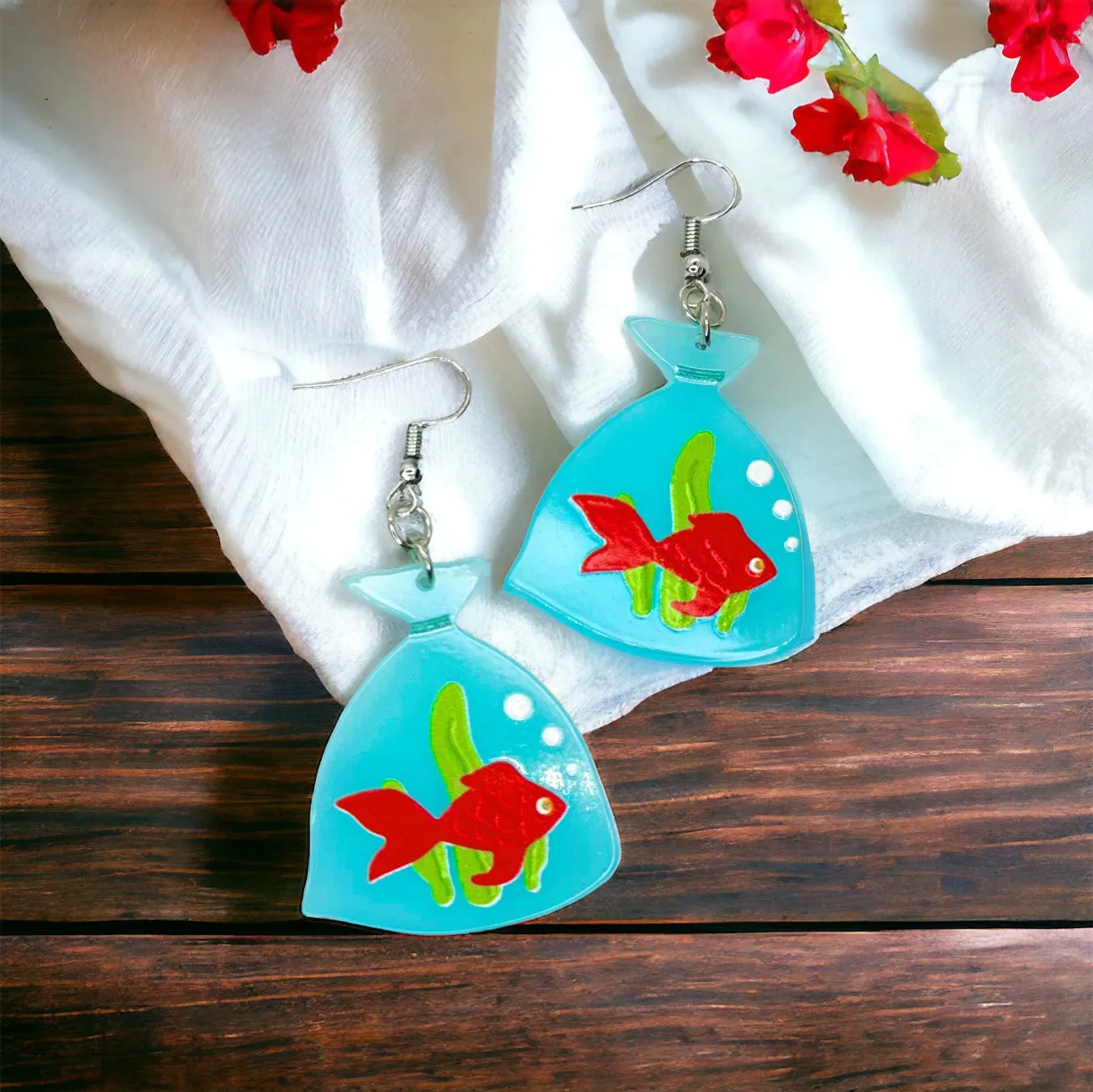 Fish Earrings, Fish Jewelry, Handmade Earrings, Handmade Jewelry, Animal Earrings, Goldfish, Fair Fish, State Fair, Parish Fair, County Fair