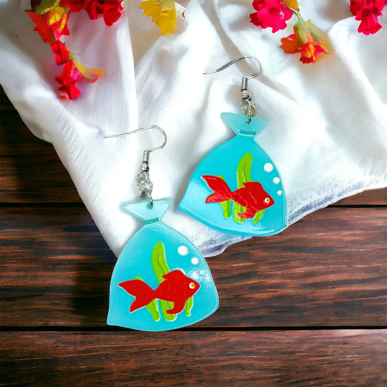 Fish Earrings, Fish Jewelry, Handmade Earrings, Handmade Jewelry, Animal Earrings, Goldfish, Fair Fish, State Fair, Parish Fair, County Fair