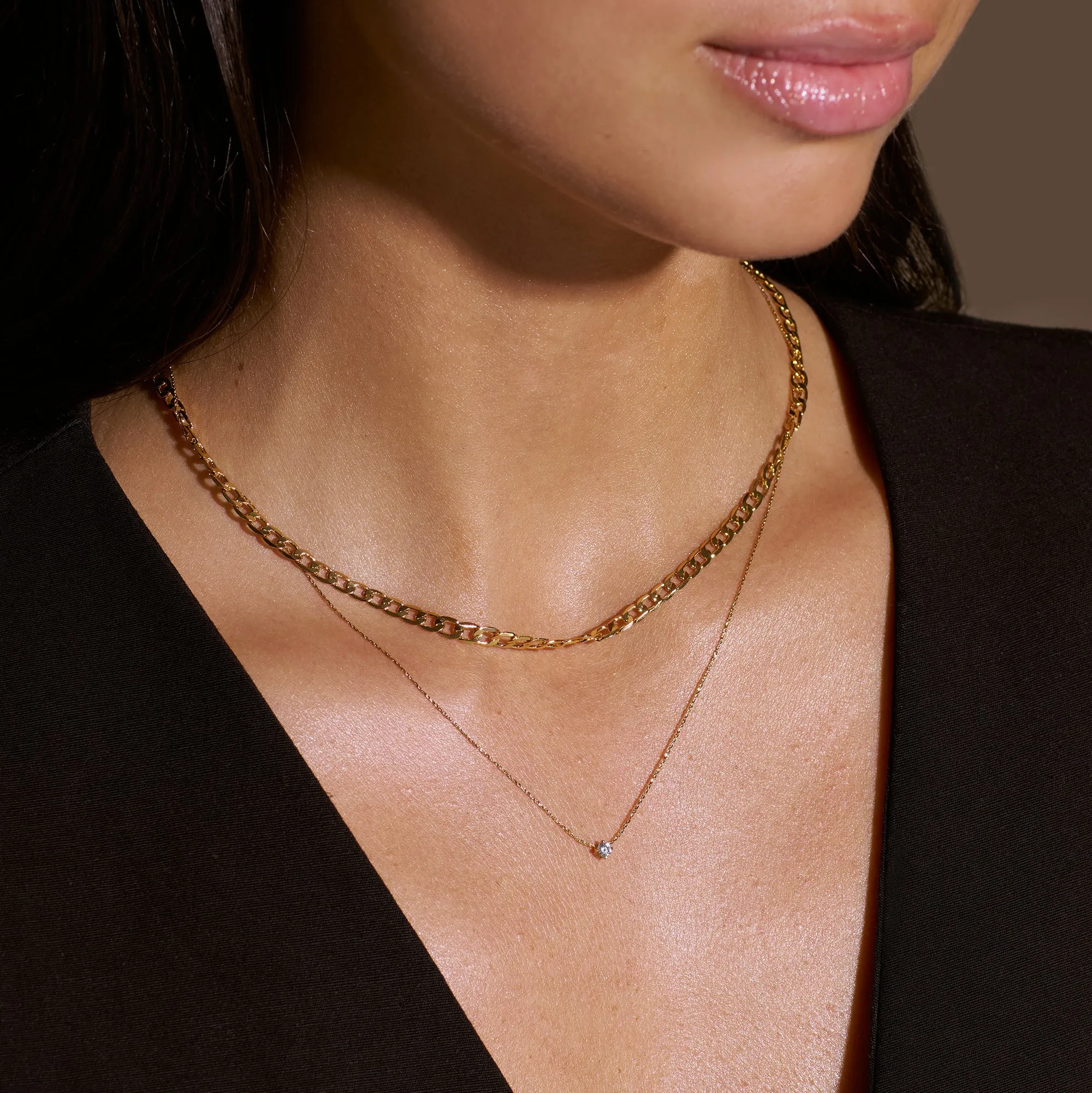 Flat Link Curb Chain Necklace - Gold