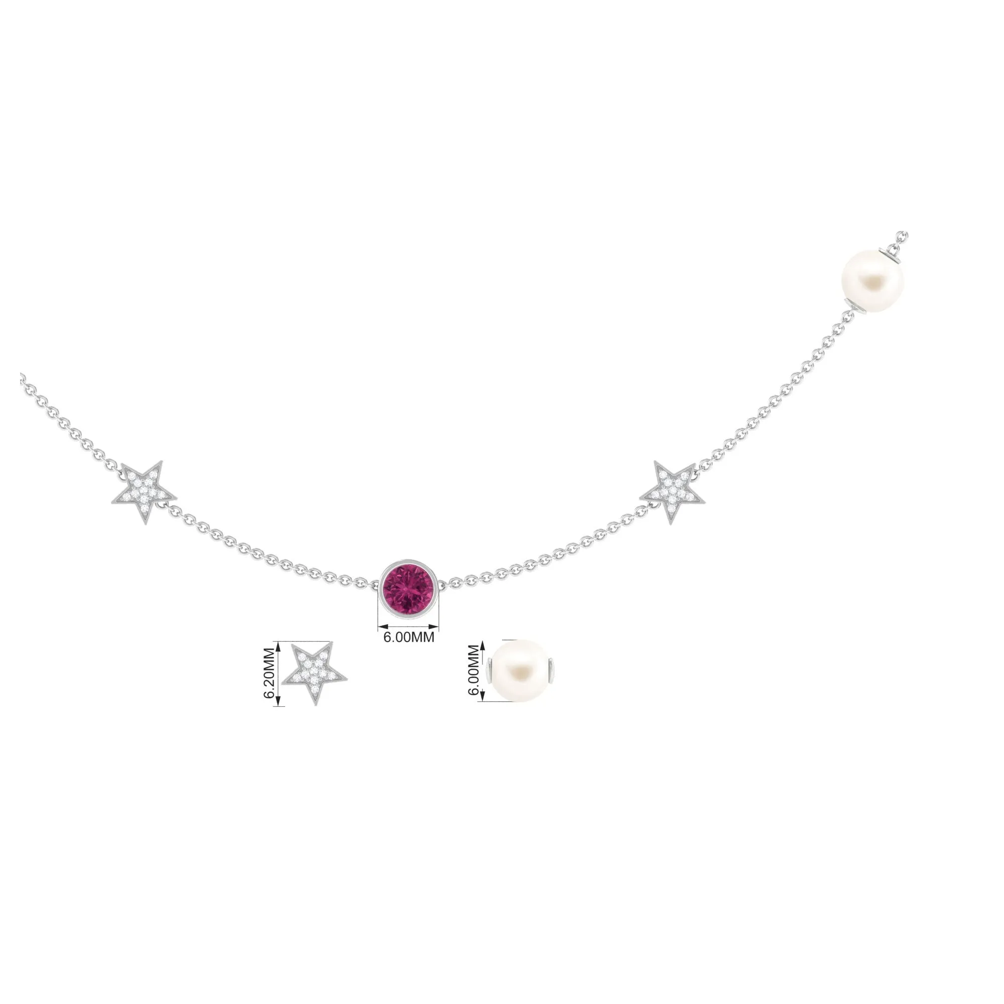 Freshwater Pearl Station Chain Necklace with Tourmaline and Diamond