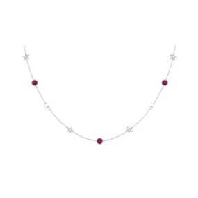 Freshwater Pearl Station Chain Necklace with Tourmaline and Diamond