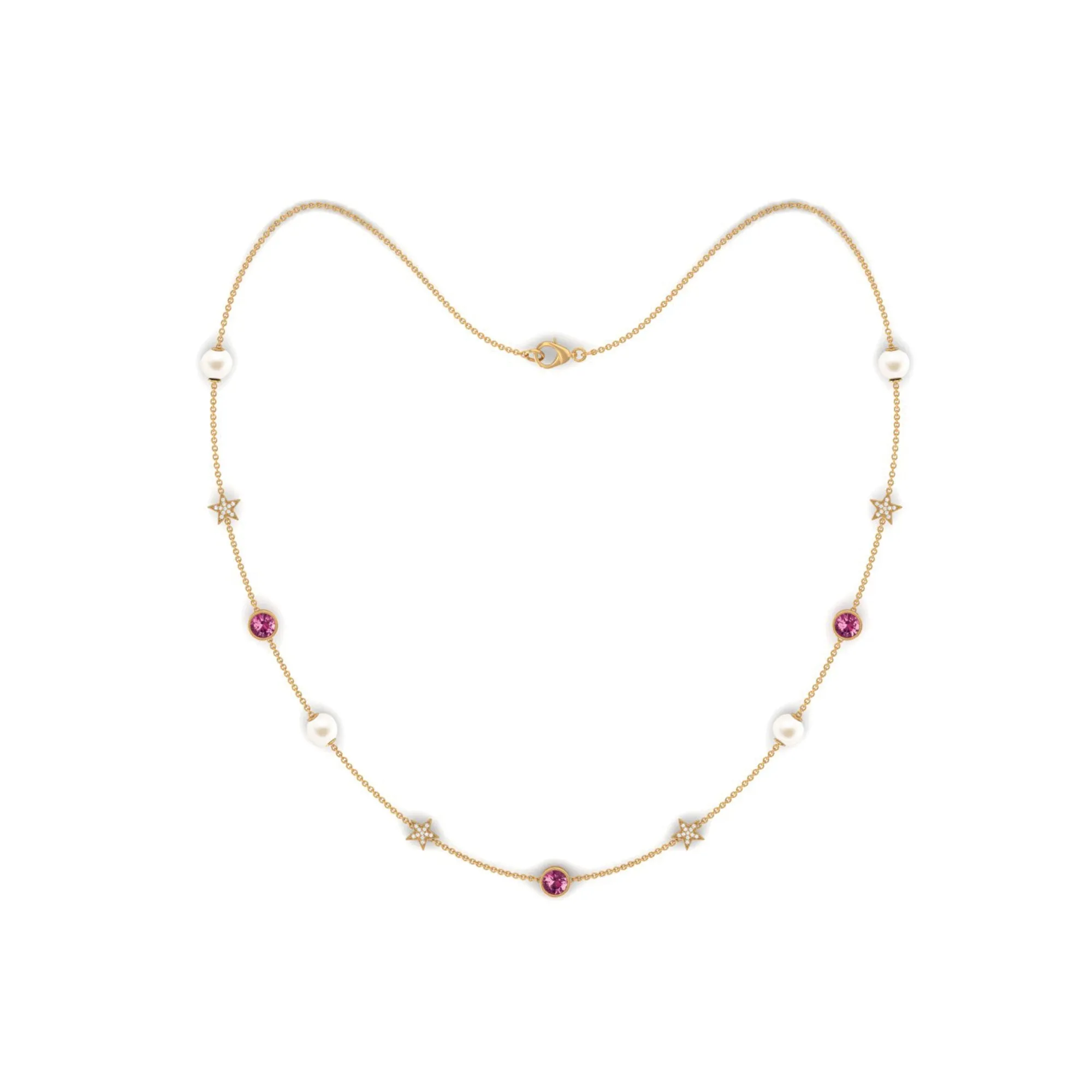 Freshwater Pearl Station Chain Necklace with Tourmaline and Diamond