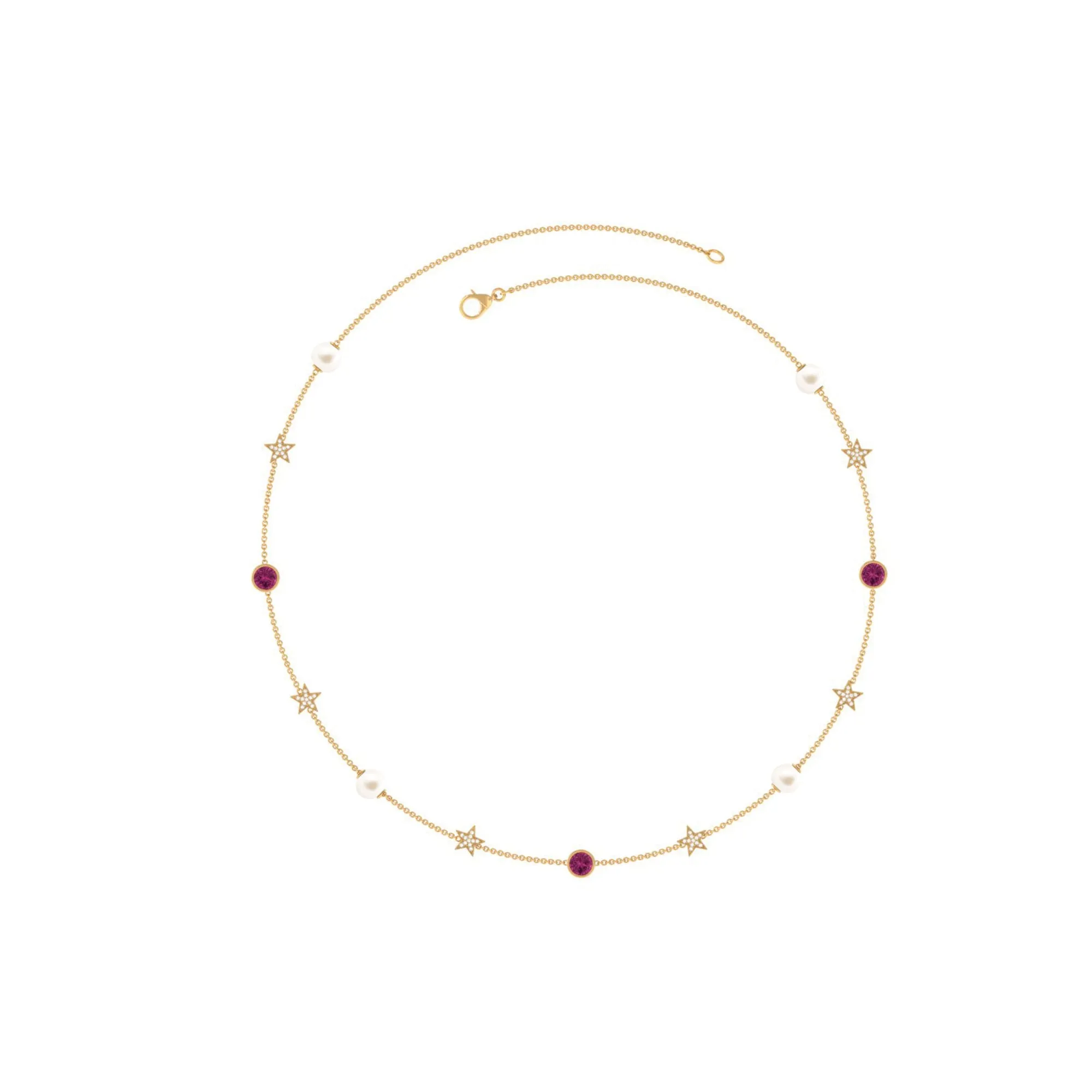 Freshwater Pearl Station Chain Necklace with Tourmaline and Diamond