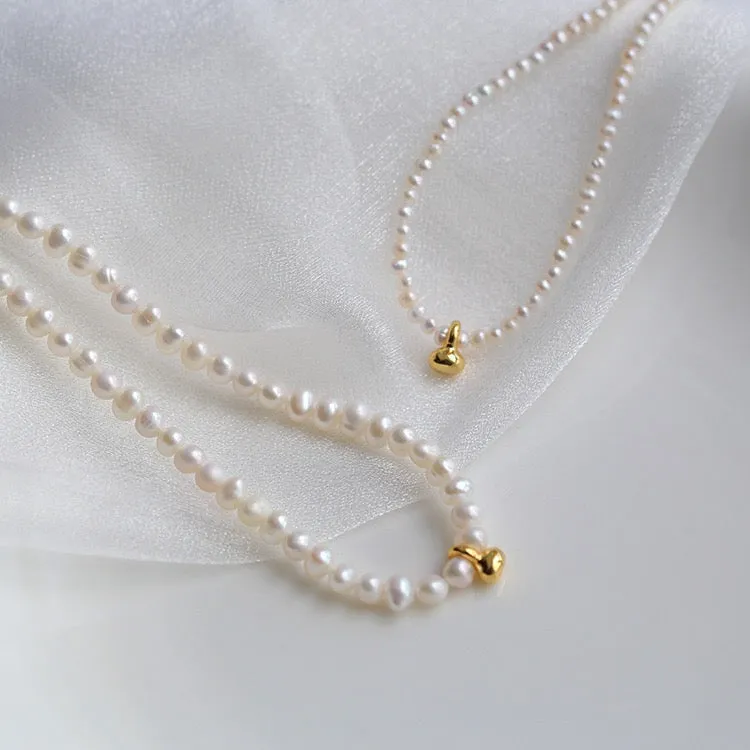 Gold Beaded Freshwater Pearl Necklace