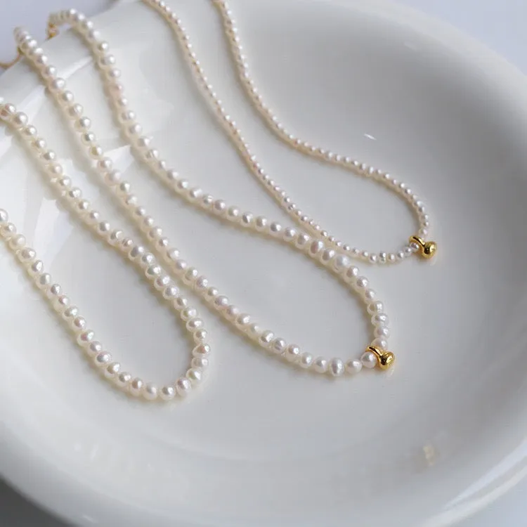 Gold Beaded Freshwater Pearl Necklace