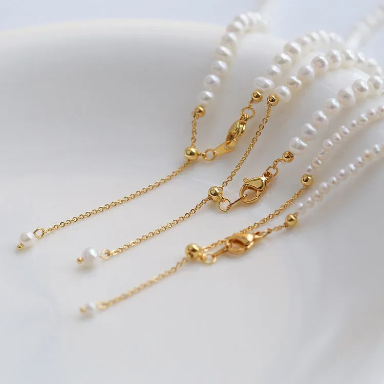 Gold Beaded Freshwater Pearl Necklace