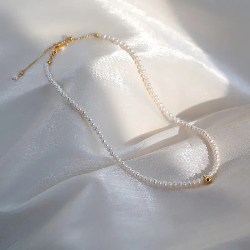 Gold Beaded Freshwater Pearl Necklace