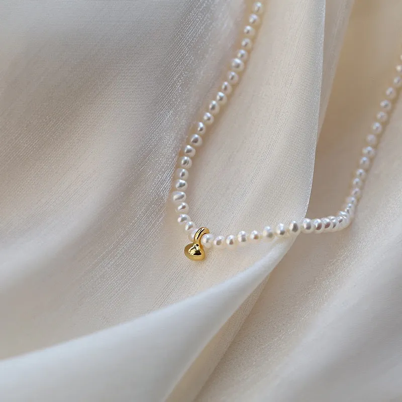 Gold Beaded Freshwater Pearl Necklace