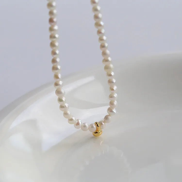 Gold Beaded Freshwater Pearl Necklace