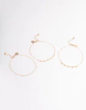 Gold Heart, Pearl & Star Anklet Pack