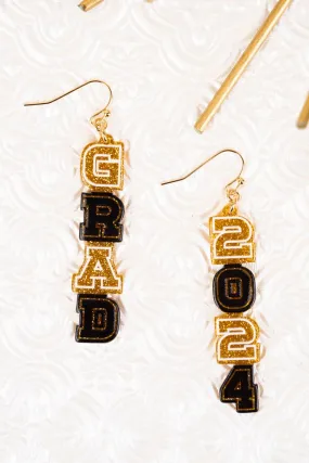 Grad Gold & Black Acrylic Earrings