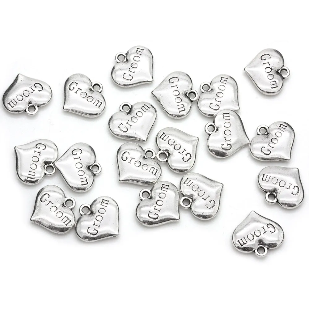 Groom Heart Antique Silver 14x15mm - Pack of 20