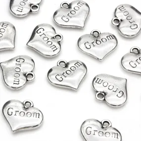 Groom Heart Antique Silver 14x15mm - Pack of 20