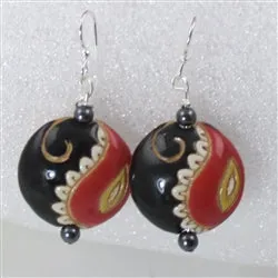 Handmade Hot Red Paisley Black & Red Earrings  Golem Design