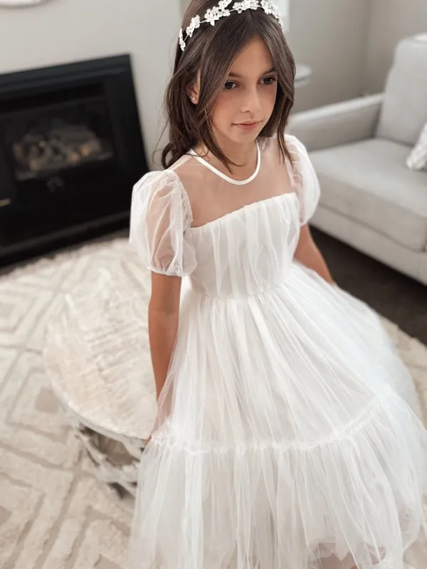 Harmony Puff Sleeve Girls White Dress